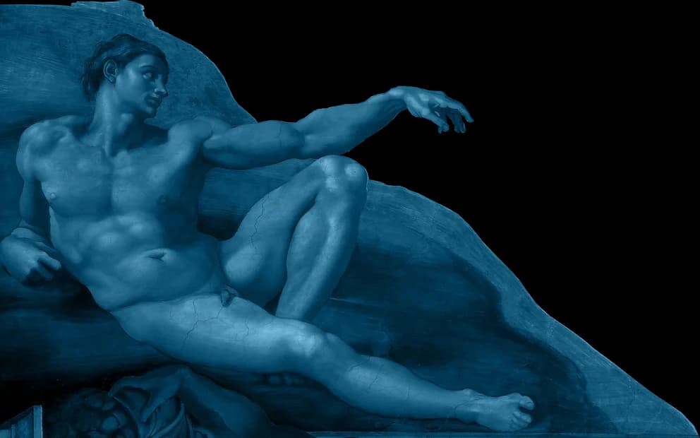 Adam aus der Erschaffung Adams von Michelangelo, blau eingefärbt
